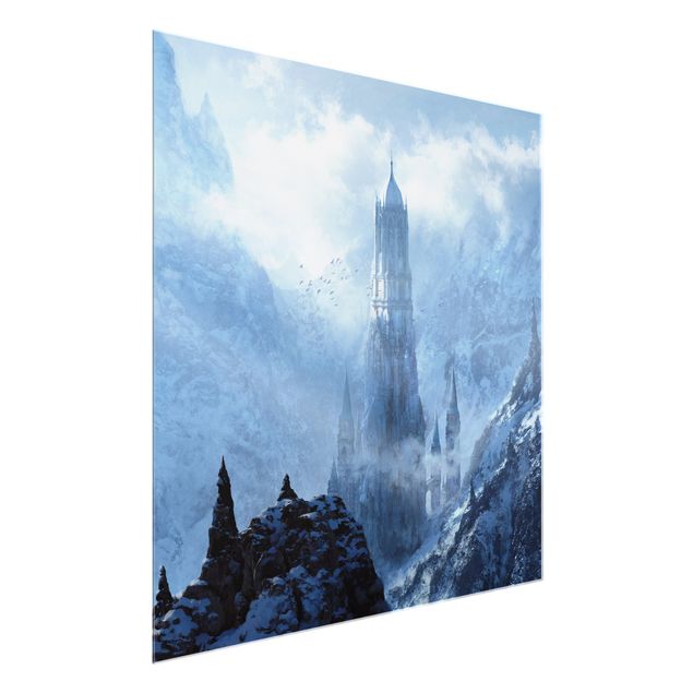 Glasbild Berg Phantastisches Schloss im Schnee