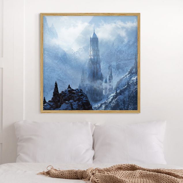 Wanddeko blau Phantastisches Schloss im Schnee