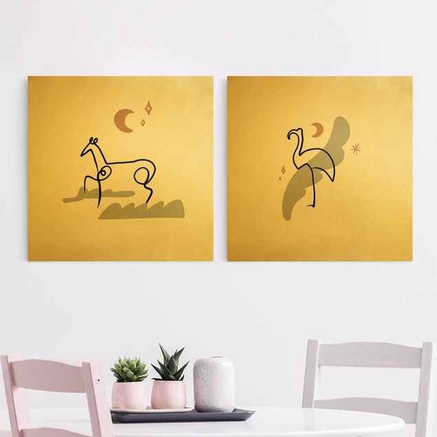 Wanddeko beige Picasso Interpretation - Pferd und Flamingo