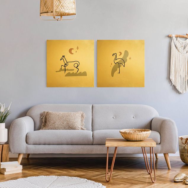 Wanddeko Wohnzimmer Picasso Interpretation - Pferd und Flamingo
