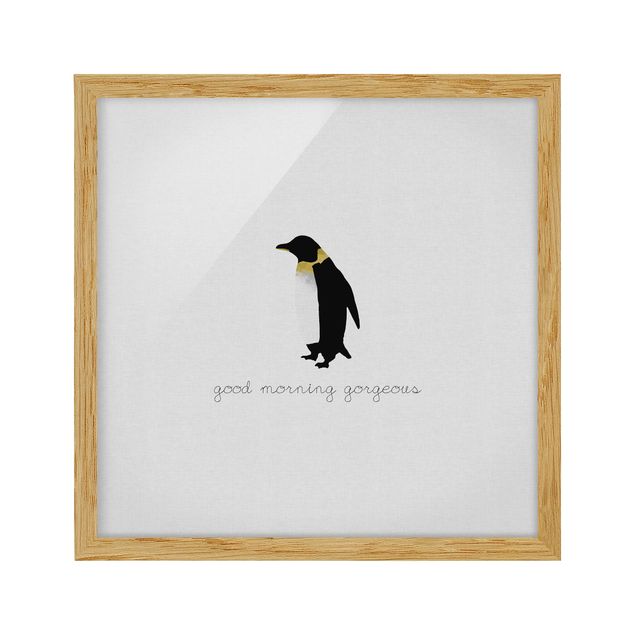 Wanddeko über Bett Pinguin Zitat Good Morning Gorgeous