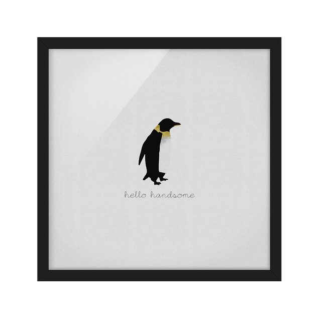Wanddeko über Bett Pinguin Zitat Hello Handsome
