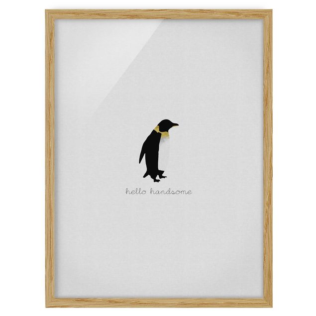 Wanddeko über Bett Pinguin Zitat Hello Handsome