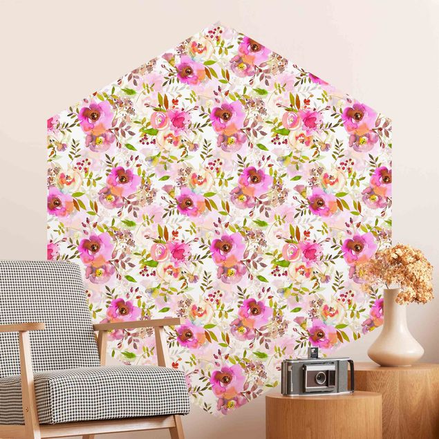 Wanddeko Schlafzimmer Pinke Aquarell Blumen