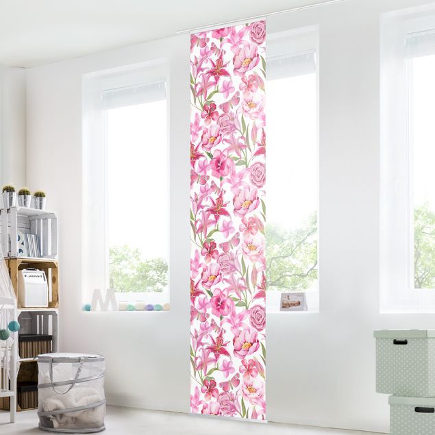 Wanddeko Wohnzimmer Pinke Blumen mit Schmetterlingen