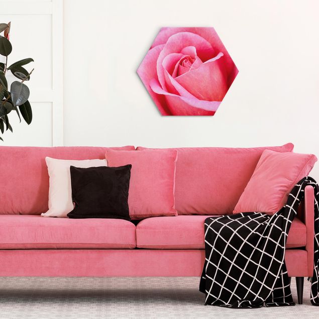 Wanddeko Schlafzimmer Pinke Rosenblüte vor Grün