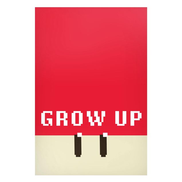 Wanddeko Jugendzimmer Pixel Spruch Grow Up in Rot