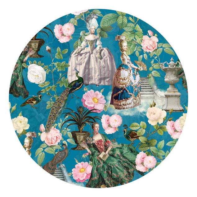 Wanddeko Esszimmer Pompöse Kleider im Rosengarten auf Blau