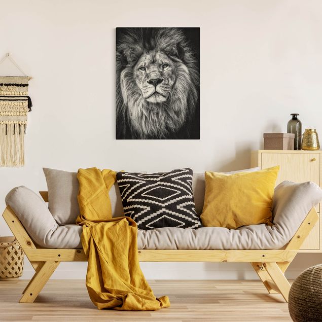 Tiger Leinwand Portrait Löwe Schwarz Weiß