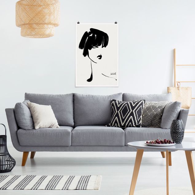 Wanddeko über Sofa Portrait mit schwarzem Pinsel