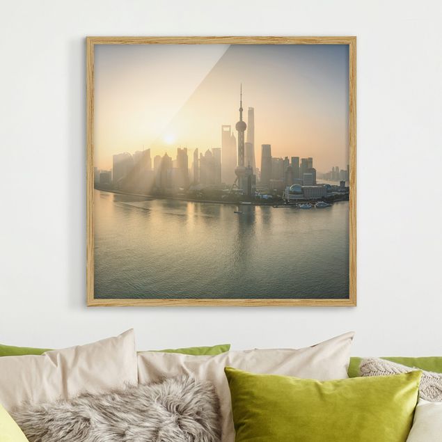 Wanddeko Wohnzimmer Pudong bei Sonnenaufgang