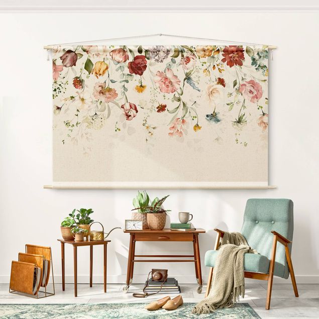 Wanddeko Schlafzimmer Rankende Blumen Aquarell