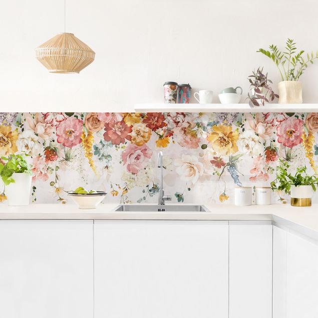 Wanddeko Büro Rankende Blumen Aquarell Vintage