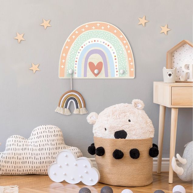 Wanddeko Babyzimmer Regenbogen Punkte Herz Pastell