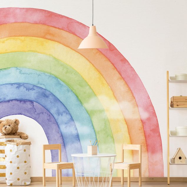 Wanddeko Babyzimmer Regenbogen und Wolken Wasserfarben