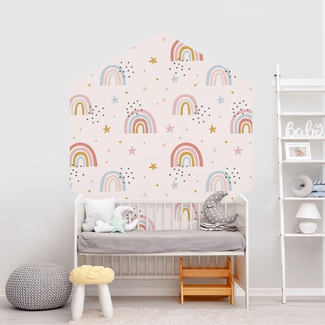 Wanddeko Babyzimmer Regenbogenwelt mit Sternen und Pünktchen