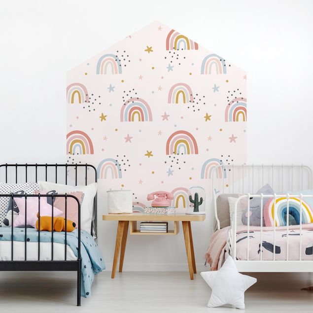 Wanddeko Mädchenzimmer Regenbogenwelt mit Sternen und Pünktchen