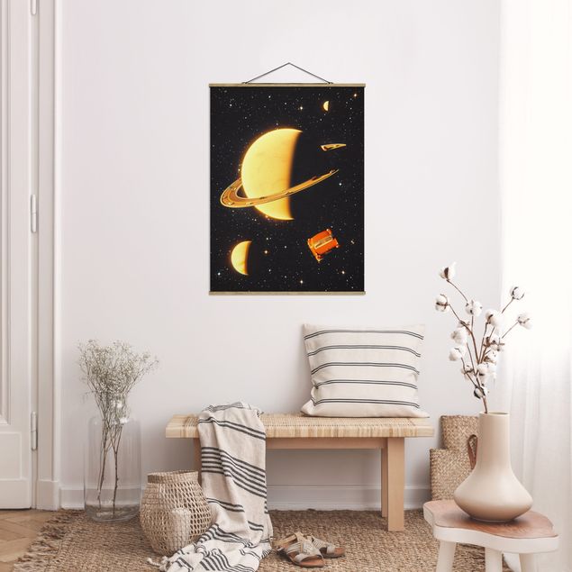 Wanddeko Wohnzimmer Retro Collage - Die Ringe des Saturn