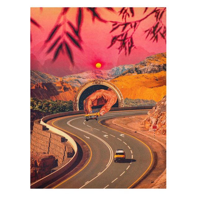 Wanddeko pink Retro Collage - Die Wettfahrt