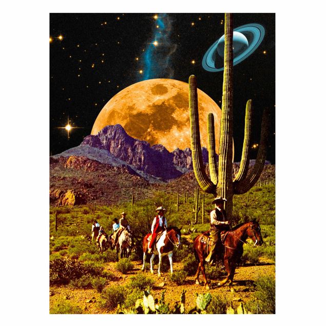 Wanddeko grün Retro Collage - Weltraum Cowboys
