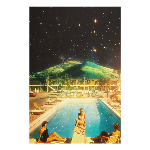 Wanddeko schwarz Retro Collage - Weltraum Pool