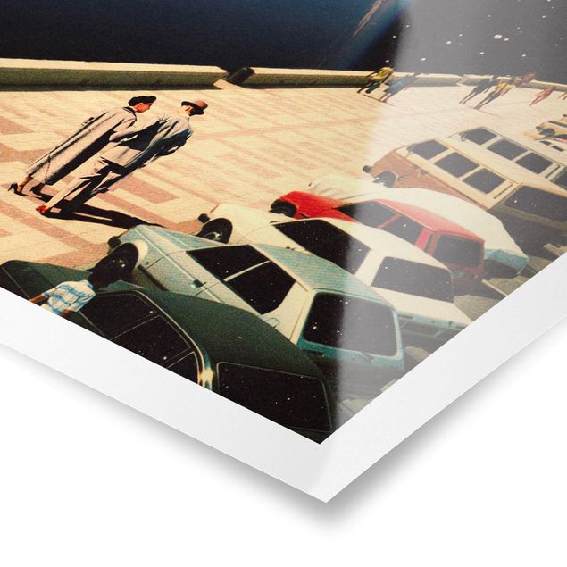 Wanddeko Auto Landmaschine & LKW Retro Collage - Weltraum Promenade