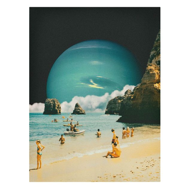 Wanddeko Jungenzimmer Retro Collage - Weltraum Strand
