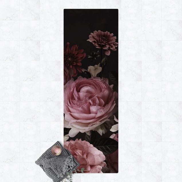 Wanddeko Schlafzimmer Rosa Blumen auf Schwarz Vintage