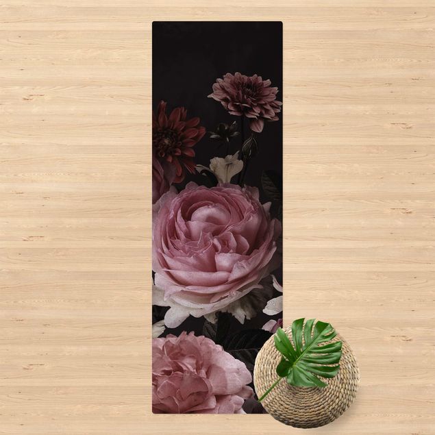Wanddeko Wohnzimmer Rosa Blumen auf Schwarz Vintage