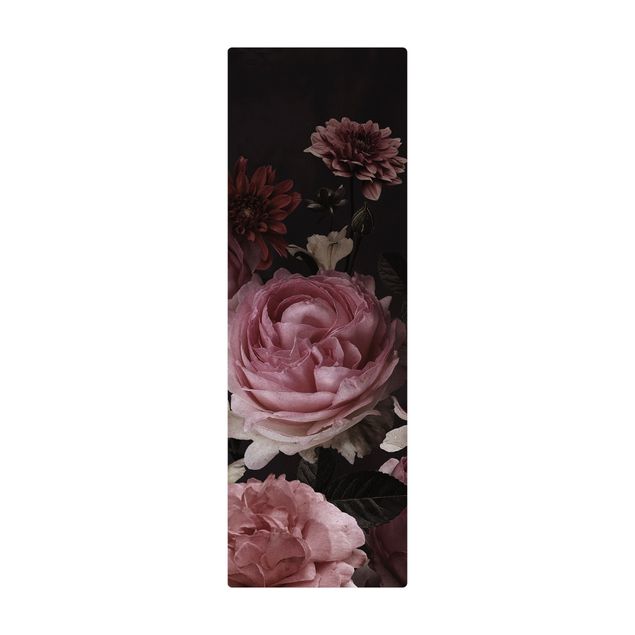Wanddeko Treppenhaus Rosa Blumen auf Schwarz Vintage