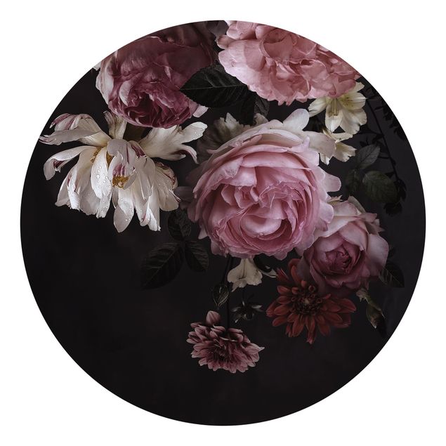 Wanddeko Flur Rosa Blumen auf Schwarz Vintage