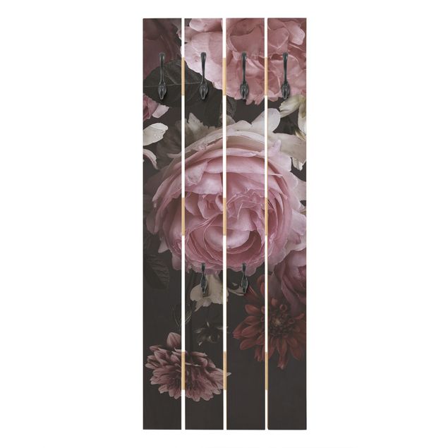 Wanddeko Rose Rosa Blumen auf Schwarz Vintage