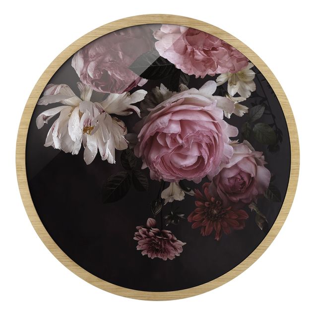 Wohndeko Rose Rosa Blumen auf Schwarz Vintage