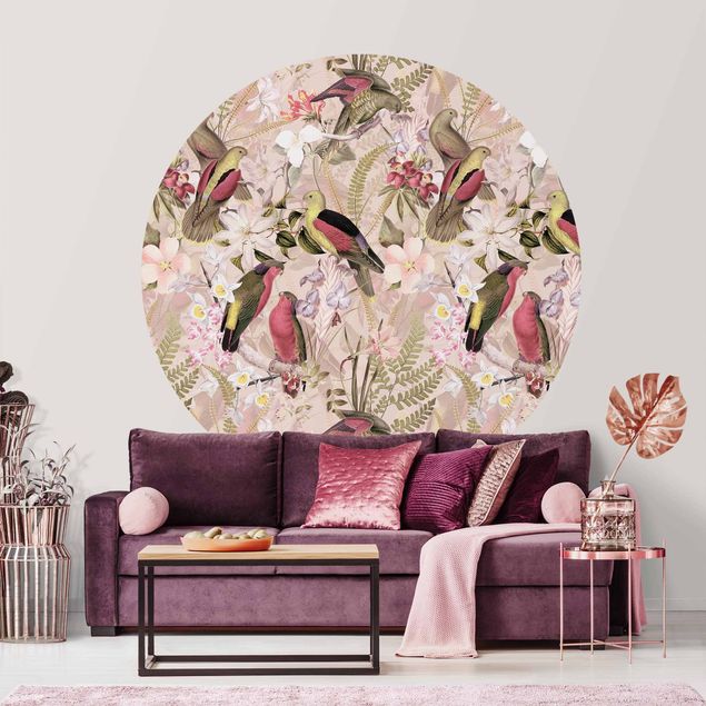 Wanddeko Schlafzimmer Rosa Pastell Vögel mit Blumen