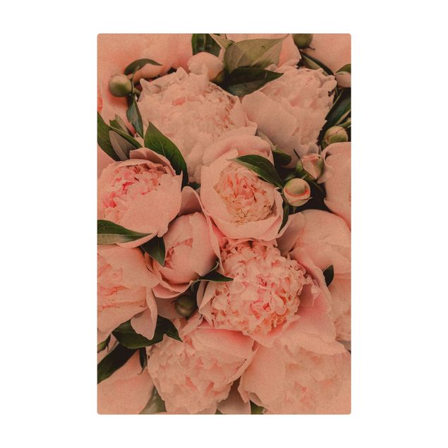 Wanddeko rosa Rosa Pfingstrosen mit Blättern