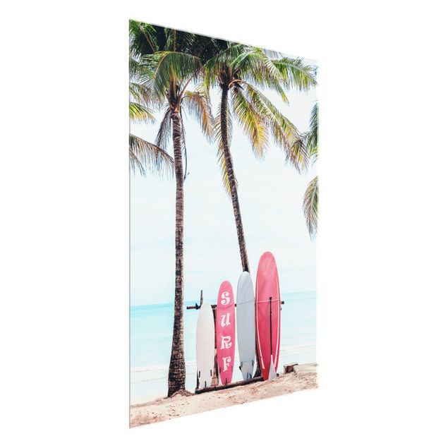 Wanddeko Büro Rosa Surfboards unter Palmen