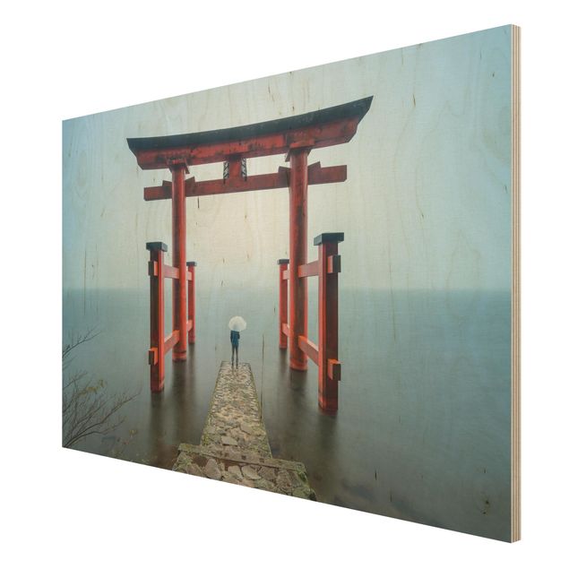 Wanddeko Esszimmer Rotes Torii am Ashi-See