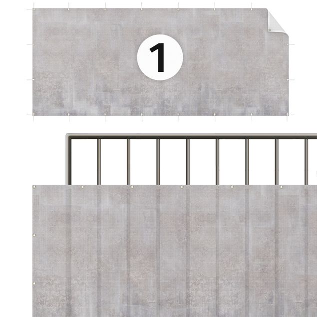 Balkon Sichtschutz ohne Bohren Rustikales Betonmuster Grau