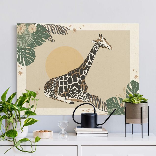Wanddeko Wohnzimmer Safari Tiere - Giraffe im Sonnenuntergang