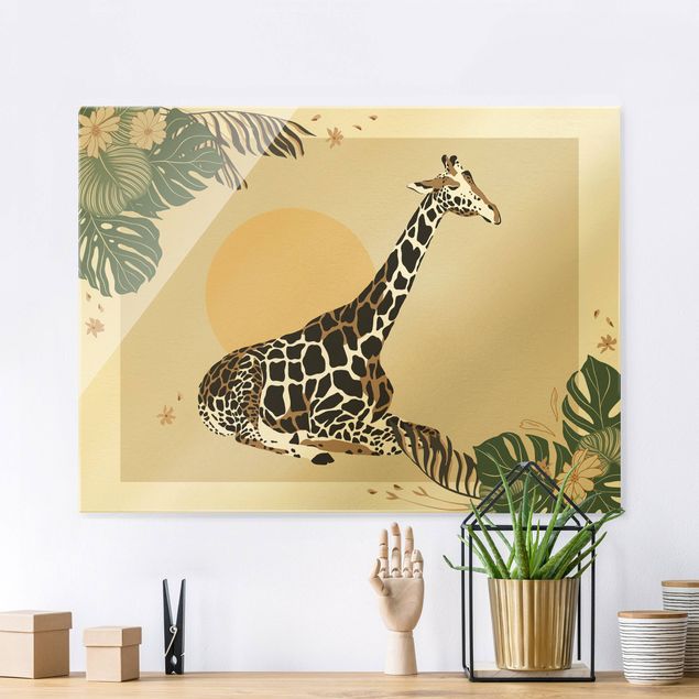 Wanddeko beige Safari Tiere - Giraffe im Sonnenuntergang