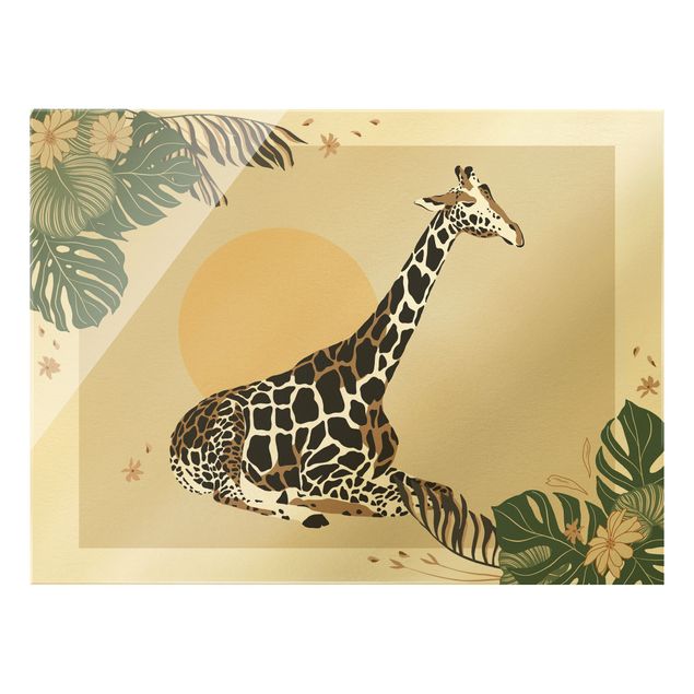 Wanddeko Jugendzimmer Safari Tiere - Giraffe im Sonnenuntergang