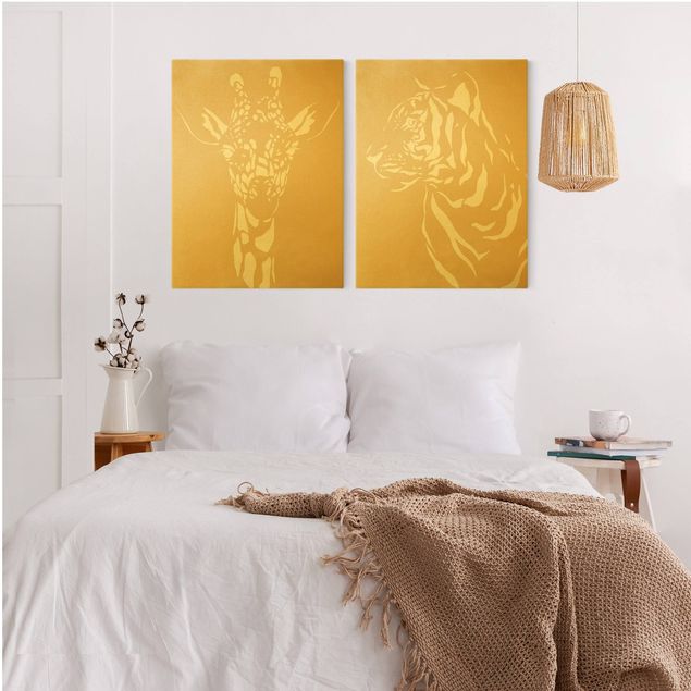 Wanddeko Wohnzimmer Safari Tiere - Giraffe und Tiger Beige