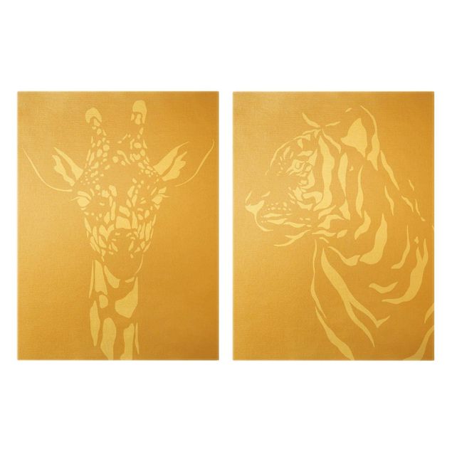 Wanddeko Büro Safari Tiere - Giraffe und Tiger Beige