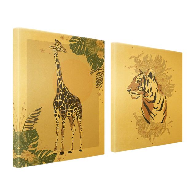 Wanddeko Büro Safari Tiere - Giraffe und Tiger