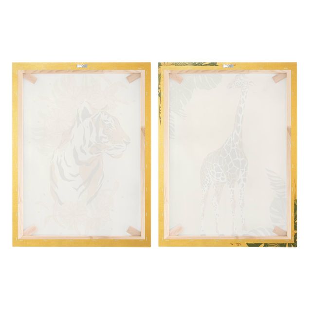 Wandbilder Tiger Safari Tiere - Giraffe und Tiger