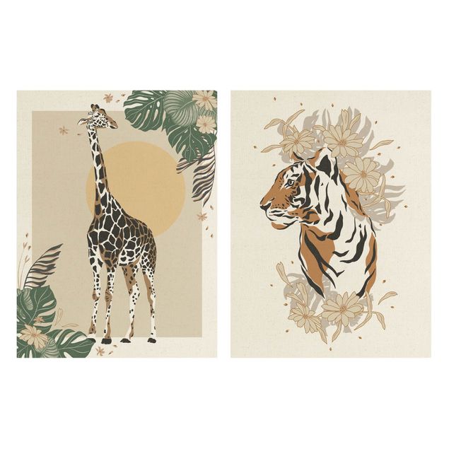 Deko Blume Safari Tiere - Giraffe und Tiger