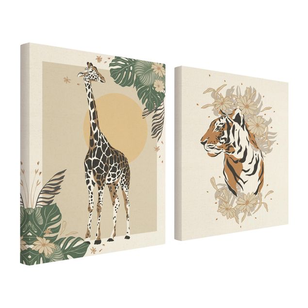 Wanddeko Büro Safari Tiere - Giraffe und Tiger