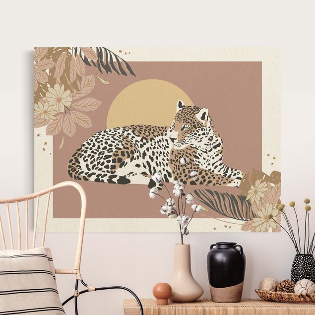 Wanddeko Wohnzimmer Safari Tiere - Leopard im Sonnenuntergang
