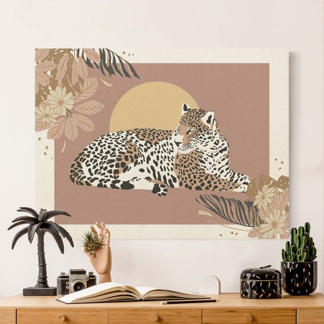 Wanddeko Büro Safari Tiere - Leopard im Sonnenuntergang