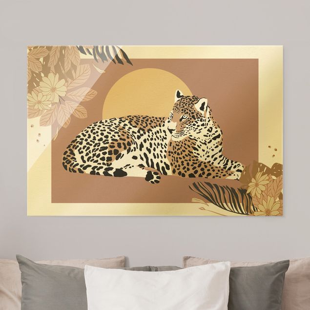Wanddeko Pflanzen Safari Tiere - Leopard im Sonnenuntergang